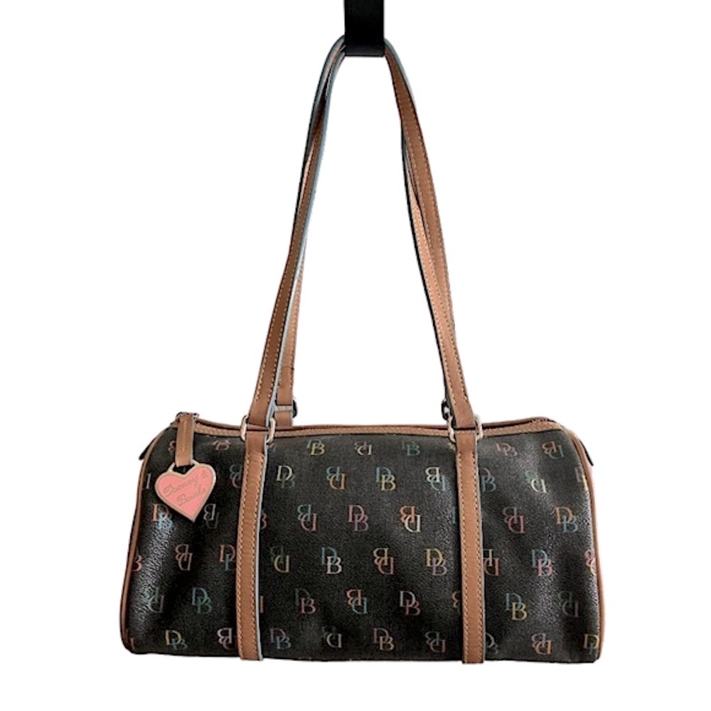 VINTAGE DOONEY & BOURKE BARREL BLACK MULTICOLOR ZIPPER CHARM HEART PURSE BAG